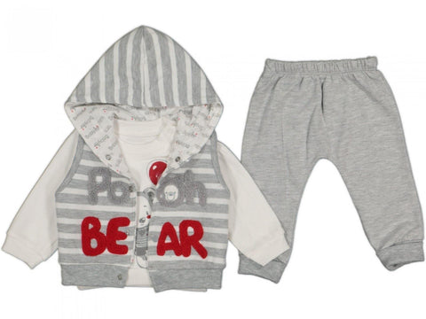 Sweatweste Jacke mit Kapuze, Sweatshirt und Hose Set - grau für 6 - 12 - 18 Monate Babys - aboutkidz.de