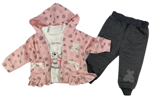 Jacke, Sweatshirt & Hose Set in rosa mit Bären Motiv für Babys Mädchen