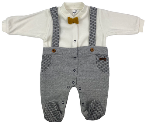 Strampler Overall für Babys im festlichen Stil in beige/grau aus 100% Baumwolle