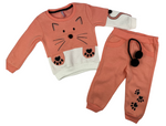 Pullover & Hose Set in aprikose mit Katzen Motiv für Kinder Mädchen - 100% Baumwolle