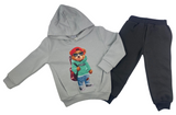 Hoodie Pullover mit Kapuze & Hose Set in grau/anthrazit mit "Cool Bär" Motiv für Kinder