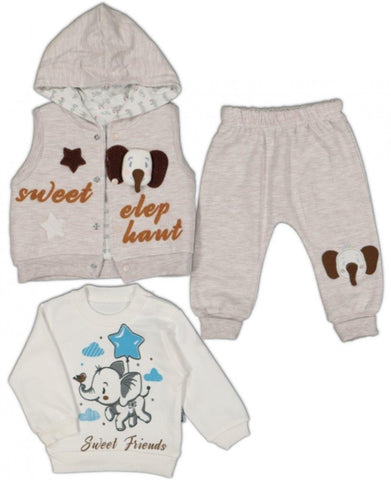 Sweatweste Jacke mit Kapuze, Sweatshirt und Hose - beige braun für 6 - 12 - 18 Monate Babys - aboutkidz.de