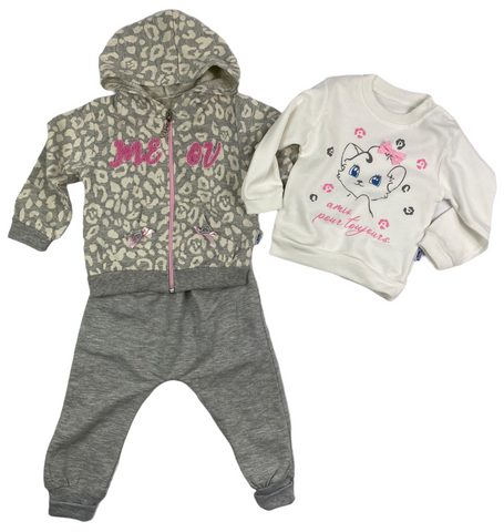 Sweatjacke Hoodie, Sweatshirt & Hose im Set mit Katzenmotiv für Babys