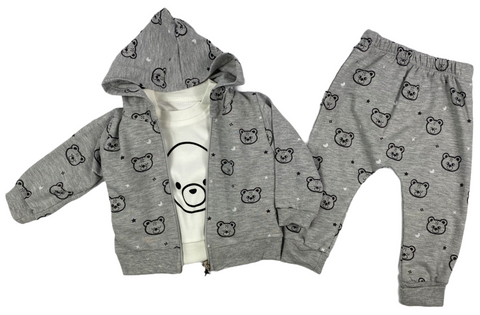Sweatjacke Hoddie, Sweatshirt & Hose im Set - in grau für Babys - 100% Baumwolle