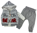 Weste Jacke mit Kapuze, Sweatshirt & Hose Set - in grau mit Motiv für Babys