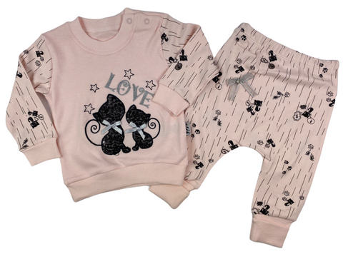 Sweatshirt & Hose mit Katzenmotiv aus Pailletten im Set in rosa für Babys