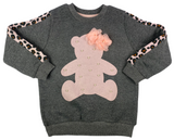 Sweatshirt mit Bärchen Motiv & Leopardenmuster inkl. Hose in anthrazit/rosa für Mädchen