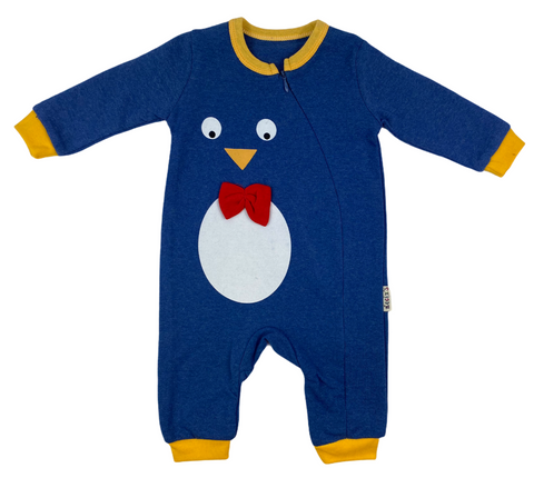 Overall für Babys im Pinguin Design in blau und Reißverschluss