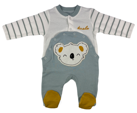 Strampler Overall für Babys im Koala Design in weiß/mintgrün und Druckknöpfen