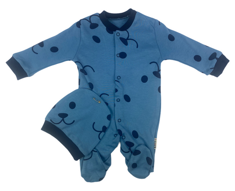 Overall & Mütze Set in blau für Babys 3 bis 9 Monate