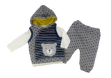 Weste mit Kapuze, Sweatshirt & Hose Set in grau/blau mit Bärchen Motiv für Babys