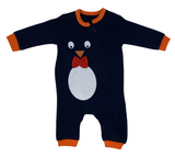 Strampler Overall dunkelblau Reißverschluss im Pinguin Motiv für Babys