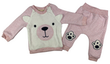 Pullover & Hose Set in rosa/weiß mit Bärchen Motiv für Babys & Kinder - 100% Baumwolle