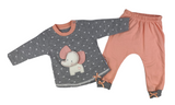 Sweatshirt & Hose Set in aprikose/grau mit Elefanten Motiv für Babys - 100% Baumwolle