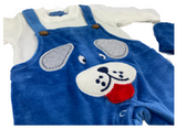 Latzhose & Sweatshirt in blau/weiß mit Hunde Motiv für Babys Jungen inkl. Mütze