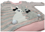 Pullover & Hose Set in rosa/grau mit "2 Hasen" Motiv für Babys Mädchen