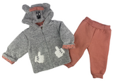 Jacke mit Kapuze & Hose Set in grau/aprikose mit Maus Motiv für Babys Mädchen