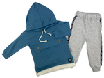 Hoodie Pullover mit Kapuze & Hose Set in blau mit Bauchtasche für Babys - 100% Baumwolle