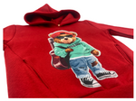 Hoodie Pullover mit Kapuze & Hose Set in rot/grau mit "Cool Bär" Motiv für Kinder