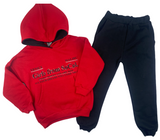 Hoodie Pullover mit Kapuze & Hose Set in rot/schwarz mit Bauchtasche für Kinder