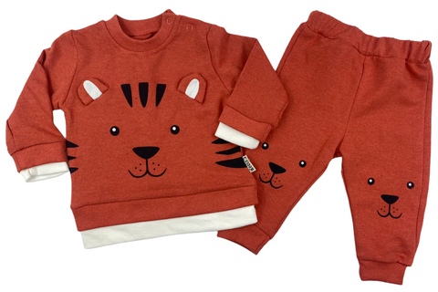 Sweatshirt & Hose Set in orange mit Tiger Motiv für Babys - 100% Baumwolle