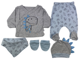 Hose, Sweatshirt, Mütze, Lätzchen & Handschuhe Set für Babys im Drachen Design in grau/hellblau 100% Baumwolle