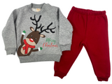 Pullover & Hose Set in grau/rot mit "Merry Christmas" Motiv für Babys