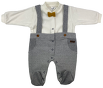 Strampler Overall für Babys im festlichen Stil in beige/grau aus 100% Baumwolle