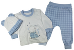 Schlafanzug Pyjama - Hose, Oberteil & Mütze in hellblau/weiß mit Motiv für Babys 100% Baumwolle