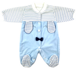 Strampler Overall für Babys im schönen Design mit Druckknöpfen - blau/weiß Baumwolle