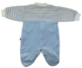 Strampler Overall für Babys im schönen Design mit Druckknöpfen - blau/weiß Baumwolle