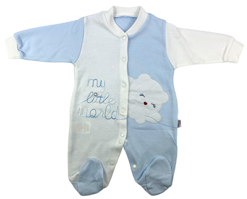 Overall Strampler für Babys in lustigem Bärchen Design mit Druckknöpfen blau/weiß 100% Baumwolle