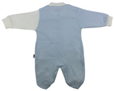 Overall Strampler für Babys in lustigem Bärchen Design mit Druckknöpfen blau/weiß 100% Baumwolle