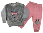 Pullover & Hose Set in grau/rosa mit Hasen Motiv für Kinder & Babys Mädchen