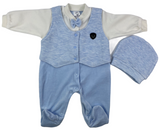 Strampler Overall mit Weste & Fliege in babyblau inkl. Mütze für Babys Jungen